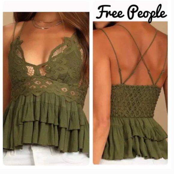 Free People Tops - Free People Adella Cami Olive Sparrow Large NEW